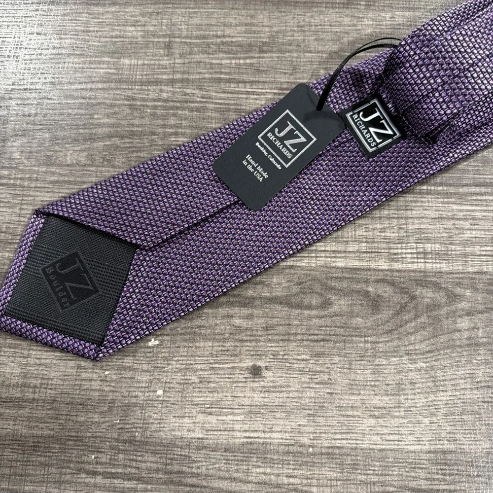 J Z Richard's Men's Silk‎ Tie Geometrical Print  Purple 100% Silk Made In USA